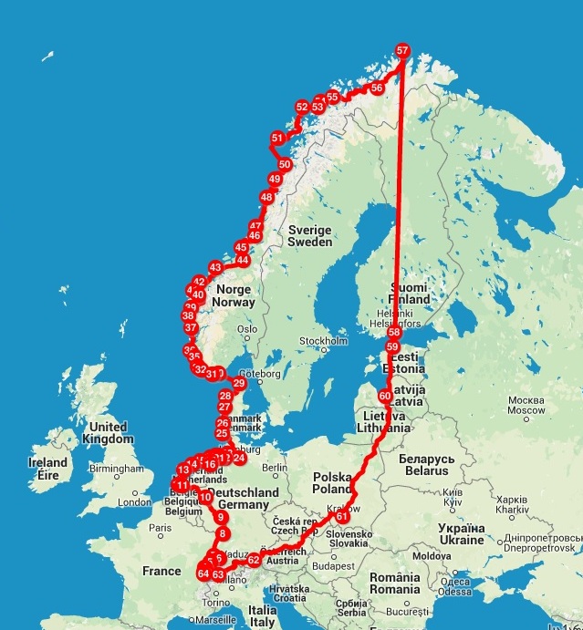 Via 4 Chemins - tour d'Europe via le Cap Nord avec un chien Itineraire3